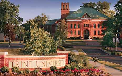 trine university sign and building